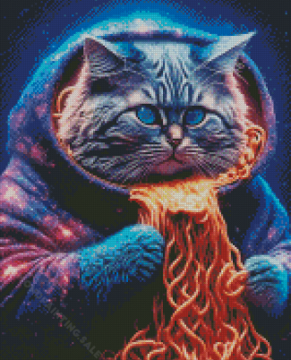 Magic Cat Eating Spaghetti Diamond Painting