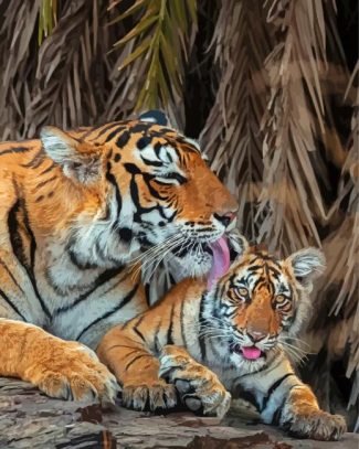 Mama Tiger And Baby Animals Diamond Painting