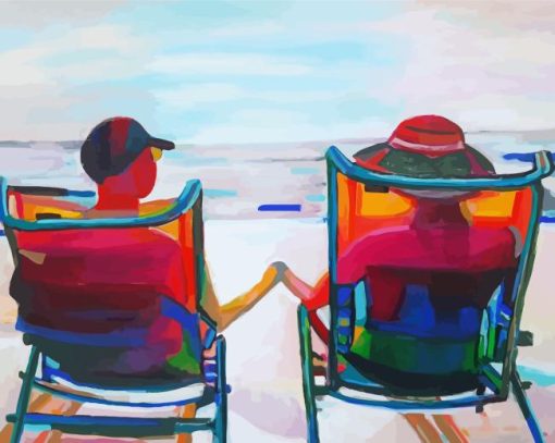 Romantic Couple Sitting Beside Sea Diamond Painting