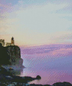 Split Rock Lighthouse Pink Sky View Diamond Painting