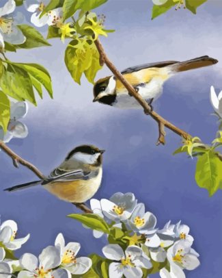 White Blossom And Birds Diamond Painting
