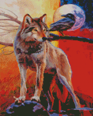 Abstract Wolf And Raven Diamond Painting