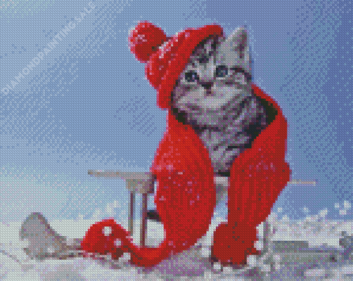 Adorable Winter Cat Diamond Painting