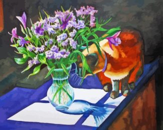 Aesthetic Cat And Flower Vase Diamond Painting