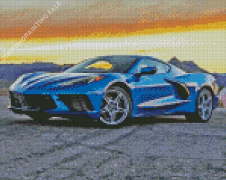 Blue Corvette Luxury Car Diamond Painting