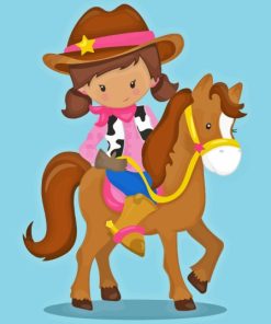 Cartoon Western Cowgirl With Horse Diamond Painting