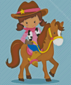Cartoon Western Cowgirl With Horse Diamond Painting