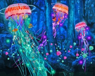 Cool Jellyfish In The Forest Diamond Painting