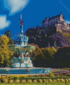 Edinburgh Castle Ross Fountain West Princes Street Gardens Diamond Painting