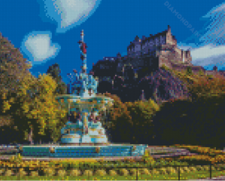 Edinburgh Castle Ross Fountain West Princes Street Gardens Diamond Painting