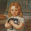 Little Girl Holding Black Cat Diamond Painting