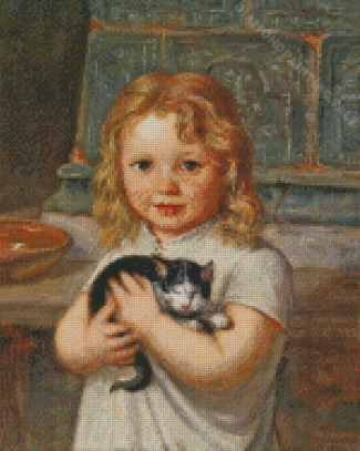 Little Girl Holding Black Cat Diamond Painting