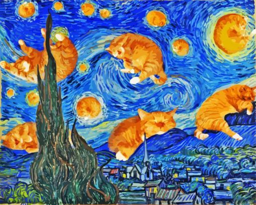 Sleepy Cats Starry Night Diamond Painting