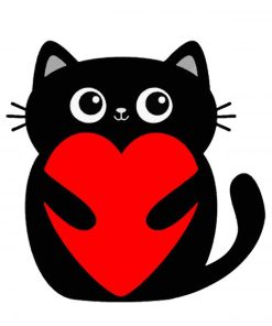 Black Cat With Red Heart Diamond Painting