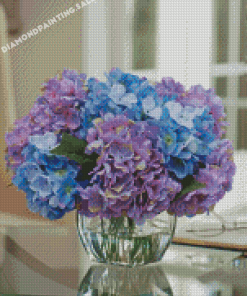 Blue And Purple Flower In Glass Vase Diamond Painting
