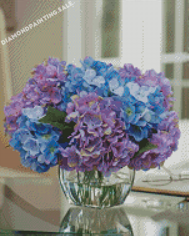 Blue And Purple Flower In Glass Vase Diamond Painting