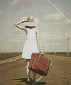 Girl With Travel Suitcase Diamond Painting