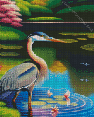 Heron In Japanese Garden 5D Diamond Painting
