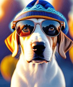 Aesthetic Dog Wearing Glasses And Blue Hat For Diamond Painting