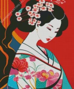 Aesthetic Beautiful Japanese Lady With Flowers In Hair For Diamond Painting