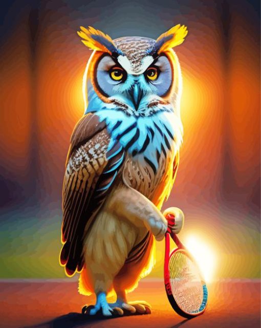 Aesthetic Owl Playing Tennis For Diamond Painting