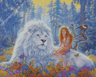Aesthetic White Lion And Fairy 5D Diamond Painting