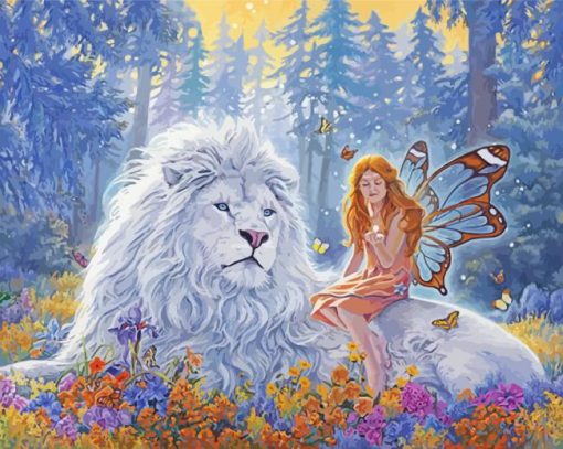 Aesthetic White Lion And Fairy 5D Diamond Painting