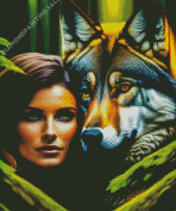 Aesthetic Woman And Wolf In Forest Diamond Painting