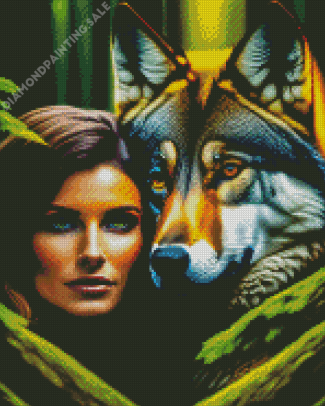 Aesthetic Woman And Wolf In Forest Diamond Painting