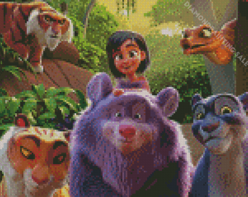 Cute Mowgli And Baloo With Animals 5D Diamond Painting