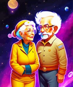 Cute Old Couple In Space For Diamond Painting
