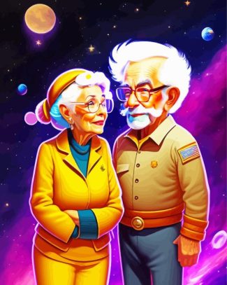 Cute Old Couple In Space For Diamond Painting