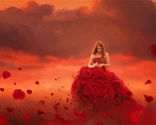 Girl In Red Dress Diamond painting
