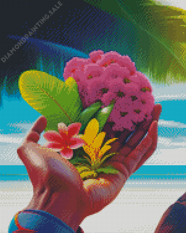 Pink Flowers In Hawaii Sea for Diamond Painting