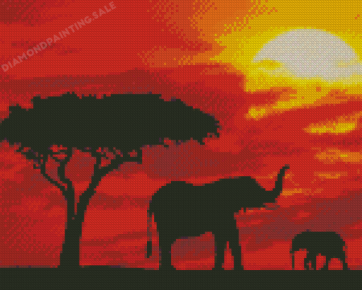 Elephants Silhouette 5D Diamond Painting