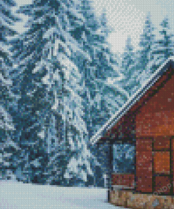 The Snowfall Forest Wooden Cabin 5D Diamond Painting