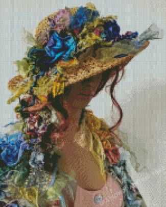 Bohemian Lady With Floral Hat 5D Diamond Painting
