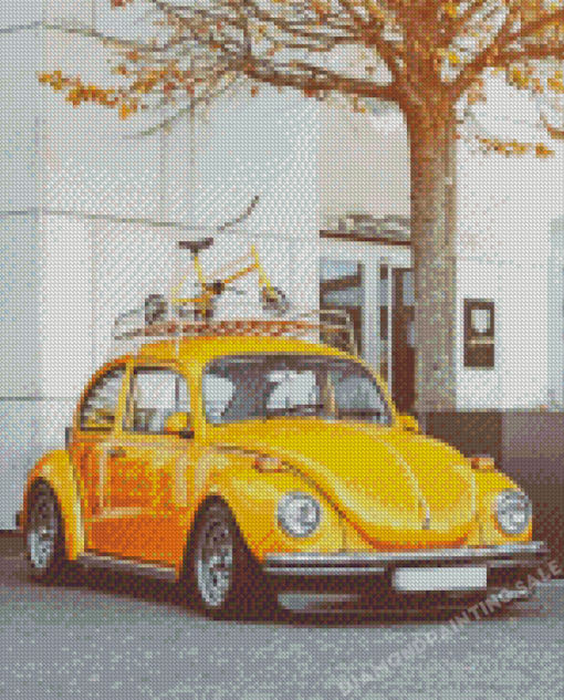 Vintage Yellow Volkswagen Beetle 5D Diamond Painting