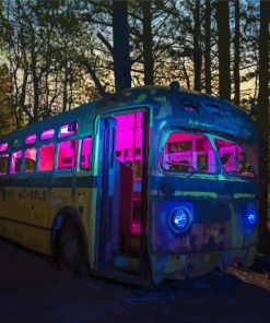 Abandoned School Bus In Forest 5D Diamond Painting