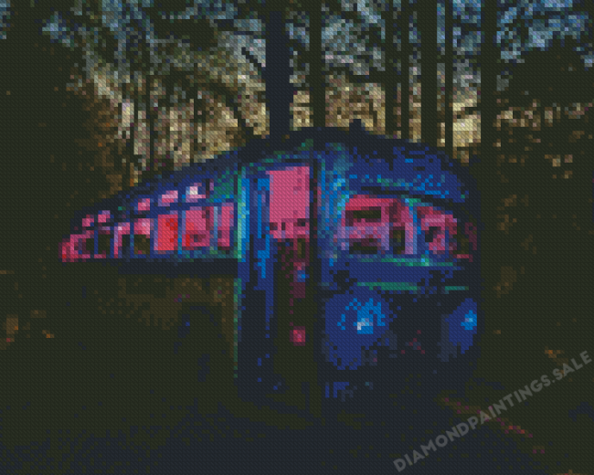 Abandoned School Bus In Forest 5D Diamond Painting