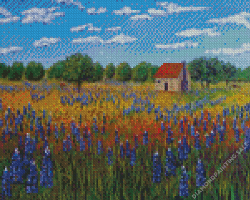 Bluebonnet Field Landscape 5D Diamond Painting