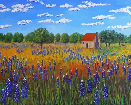 Bluebonnet Field Landscape 5D Diamond Painting