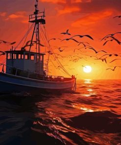 Boat in Sunset 5D Diamond Painting