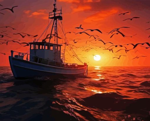 Boat in Sunset 5D Diamond Painting