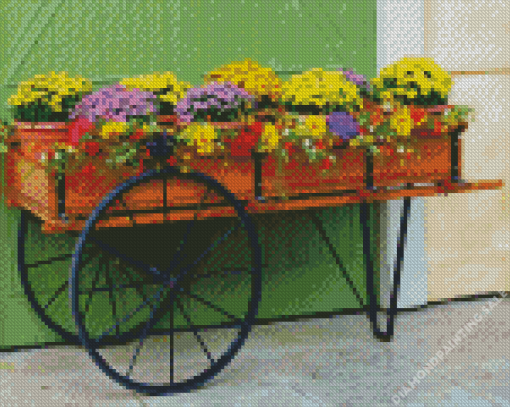 Cart With Colorful Flowers 5D Diamond Painting