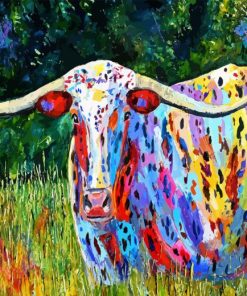 Colorful Longhorn in Field 5D Diamond Painting