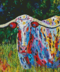 Colorful Longhorn in Field 5D Diamond Painting