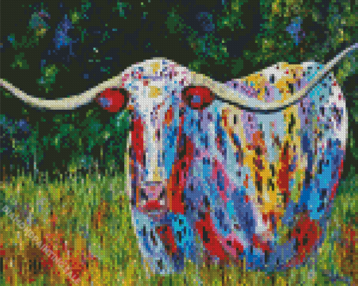 Colorful Longhorn in Field 5D Diamond Painting