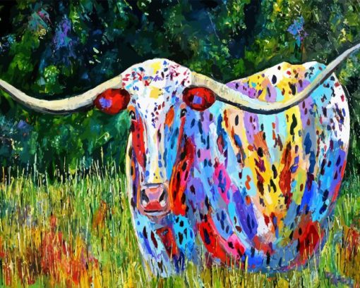 Colorful Longhorn in Field 5D Diamond Painting