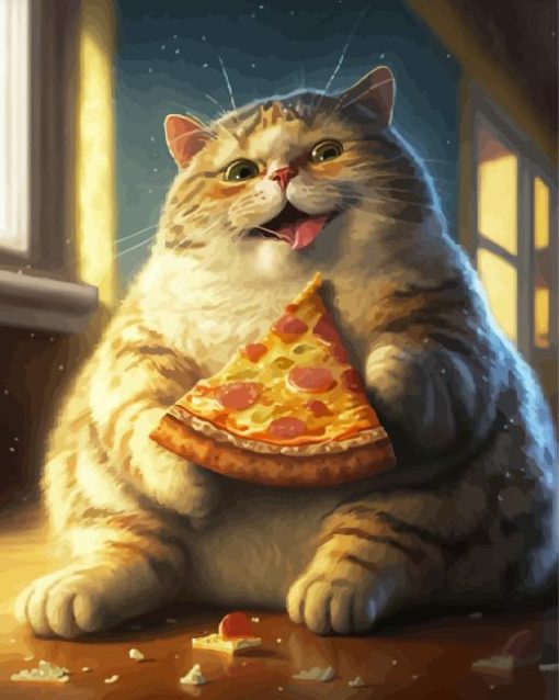 Fat Cat Eating Pizza 5D Diamond Painting